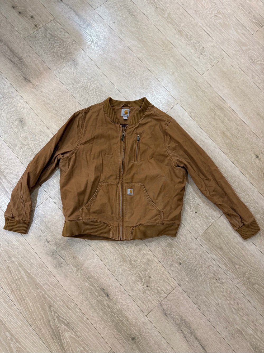 Carhartt Brown Canvas Bomber Jacket with Ribbed Trim